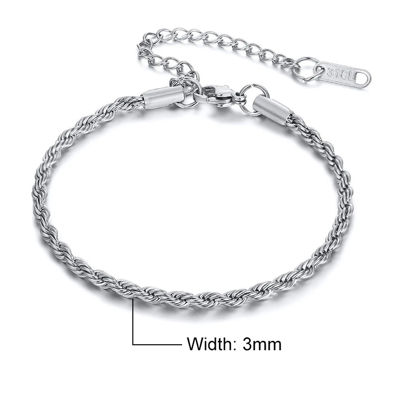 Unisex Vnox Rope Chain Bracelet