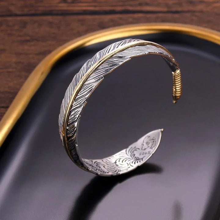 Vintage Silver Feather Cuff Bracelet