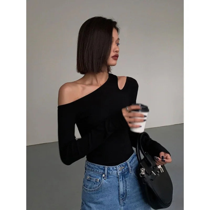 Skew Collar Off-Shoulder Crop Top