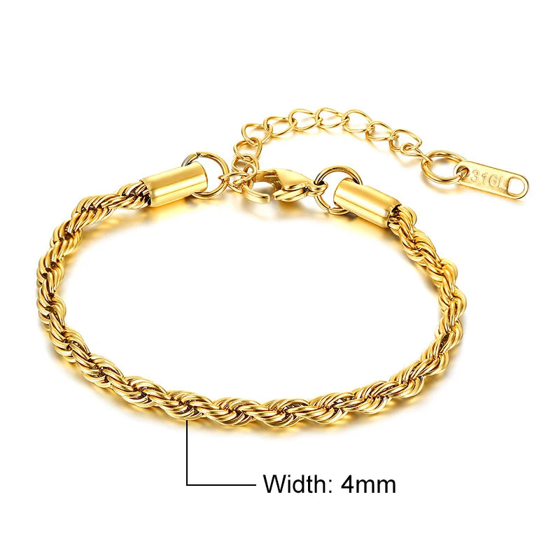 Unisex Vnox Rope Chain Bracelet