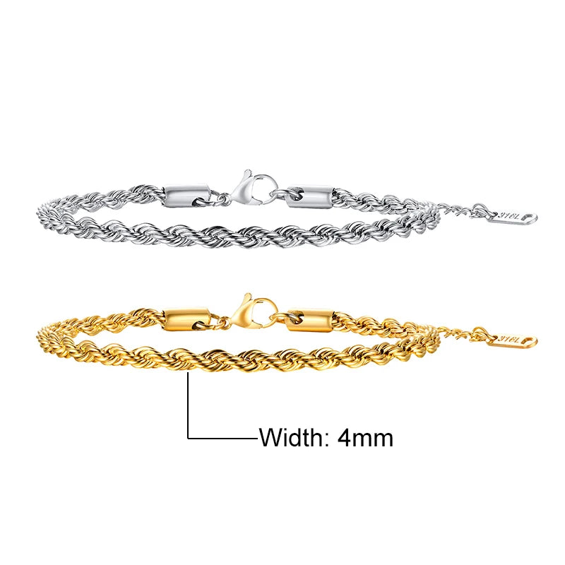 Unisex Vnox Rope Chain Bracelet