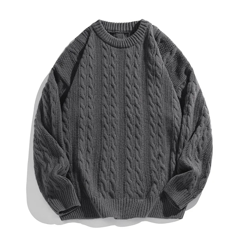Japanese Cable-Knit Round Neck Sweater