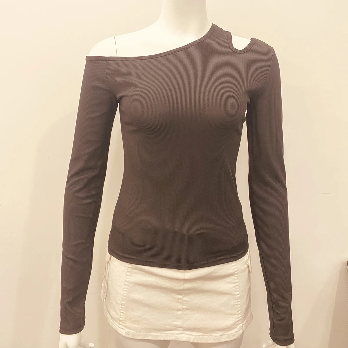 Skew Collar Off-Shoulder Crop Top