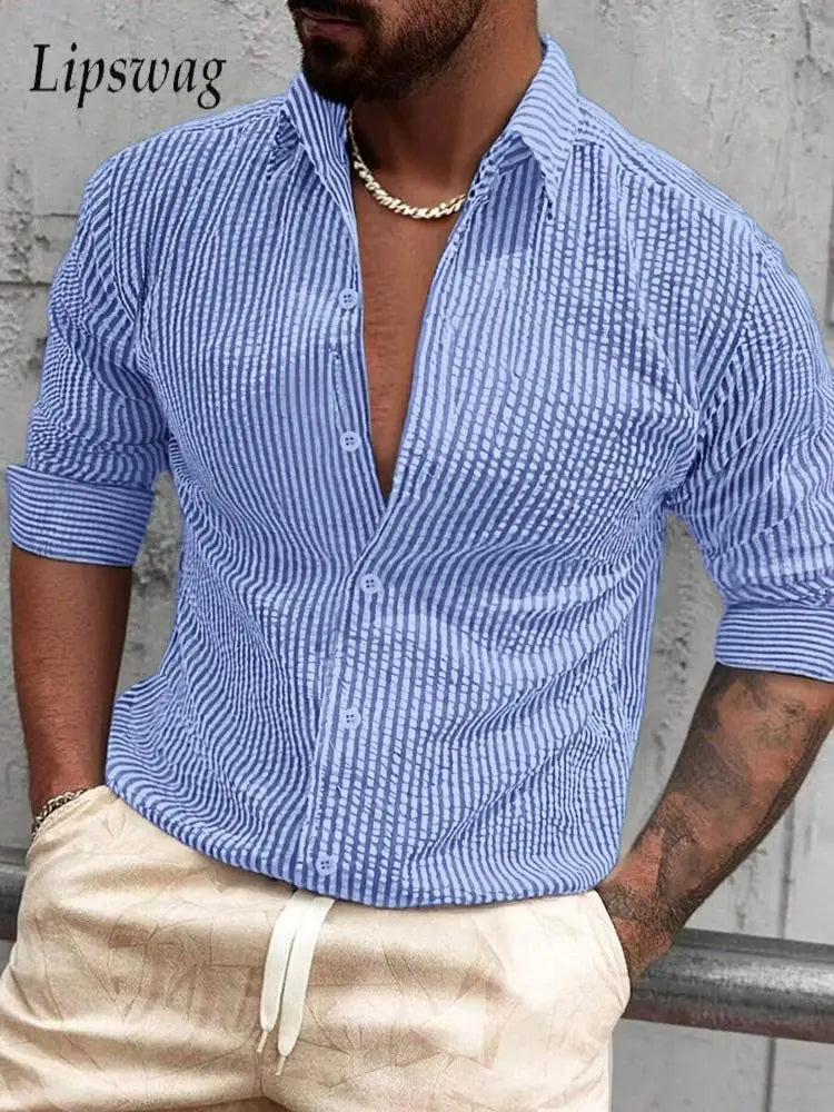 Men’s Striped Textured Shirt, Casual