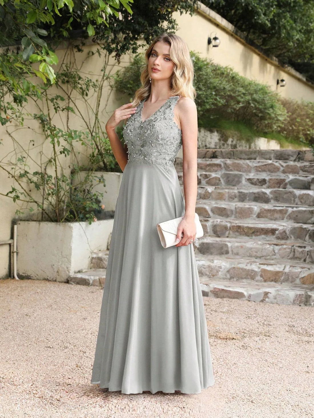 V-Neck Lace A-Line Dress