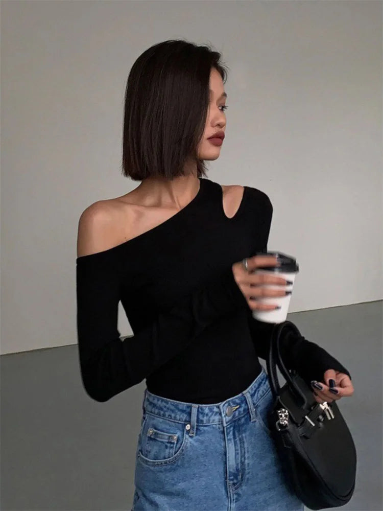 Skew Collar Off-Shoulder Crop Top