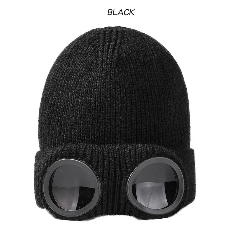 Unisex Knitted Winter Hat With Goggles
