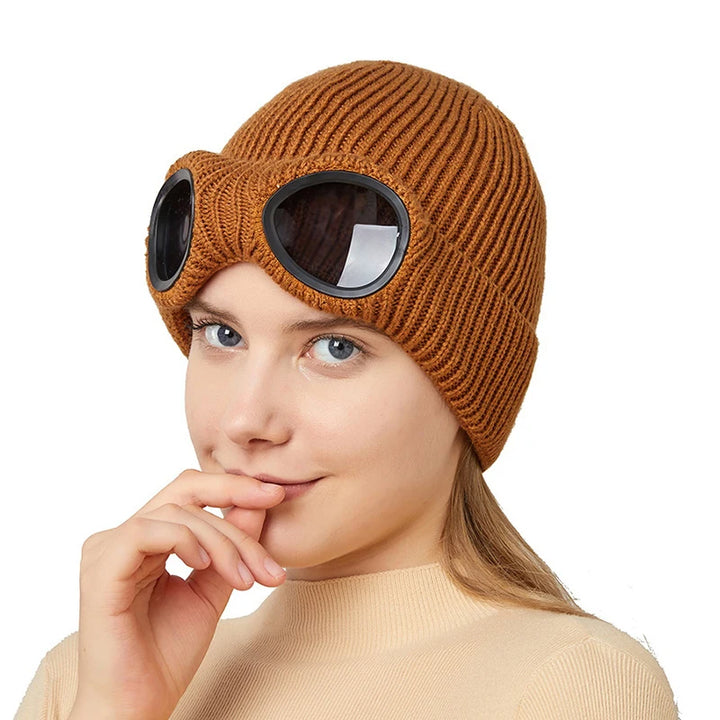Unisex Knitted Winter Hat With Goggles