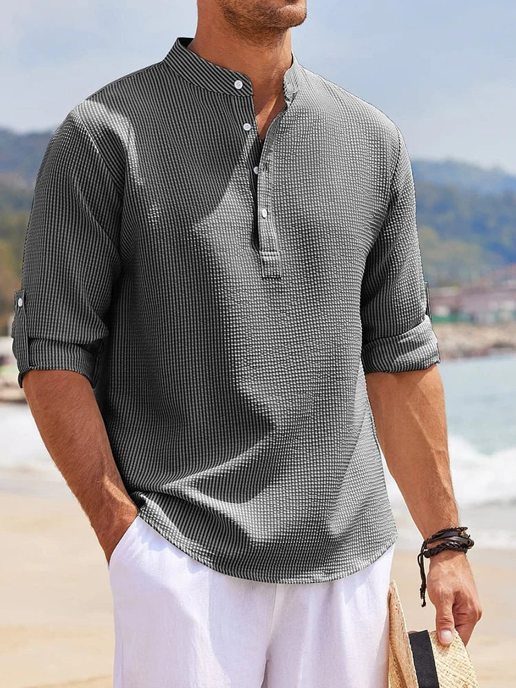 Men’s Casual Cotton Linen Long Sleeve Shirt
