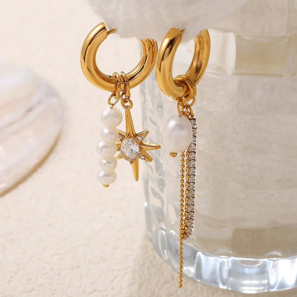 Unisex Freshwater Pearl Star Earrings