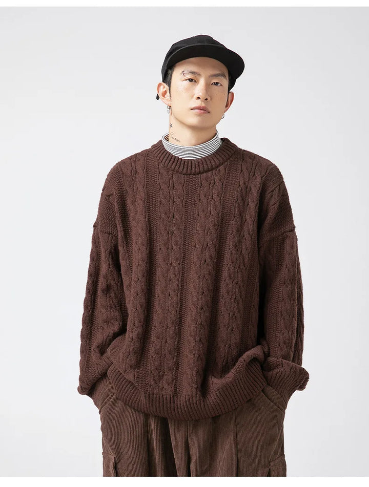 Japanese Cable-Knit Round Neck Sweater
