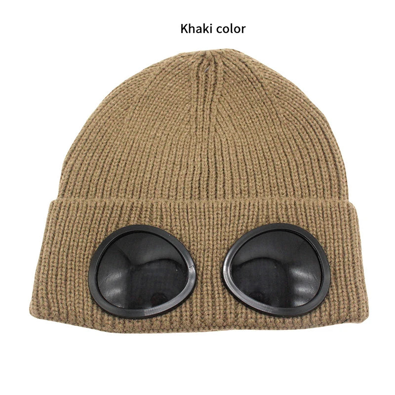 Unisex Knitted Winter Hat With Goggles