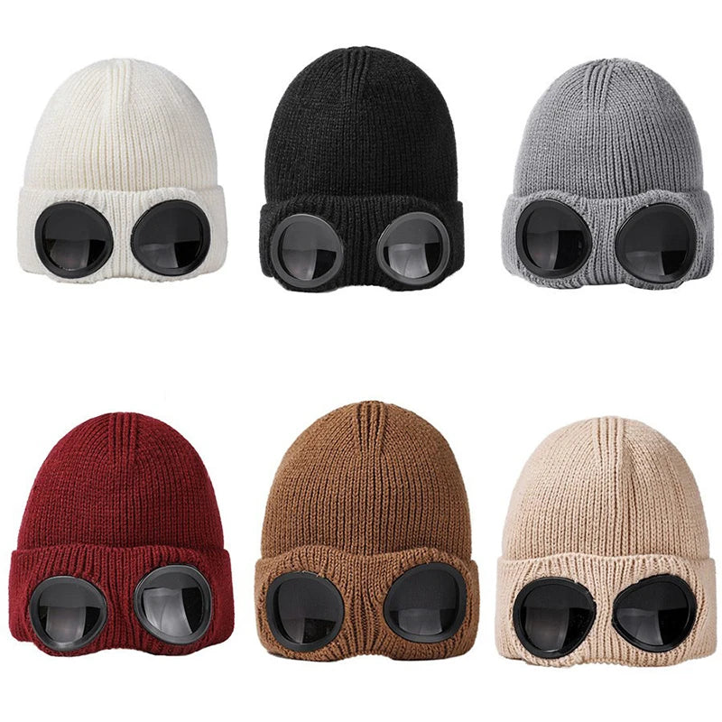 Unisex Knitted Winter Hat With Goggles