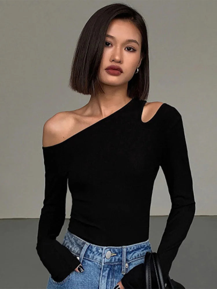 Skew Collar Off-Shoulder Crop Top