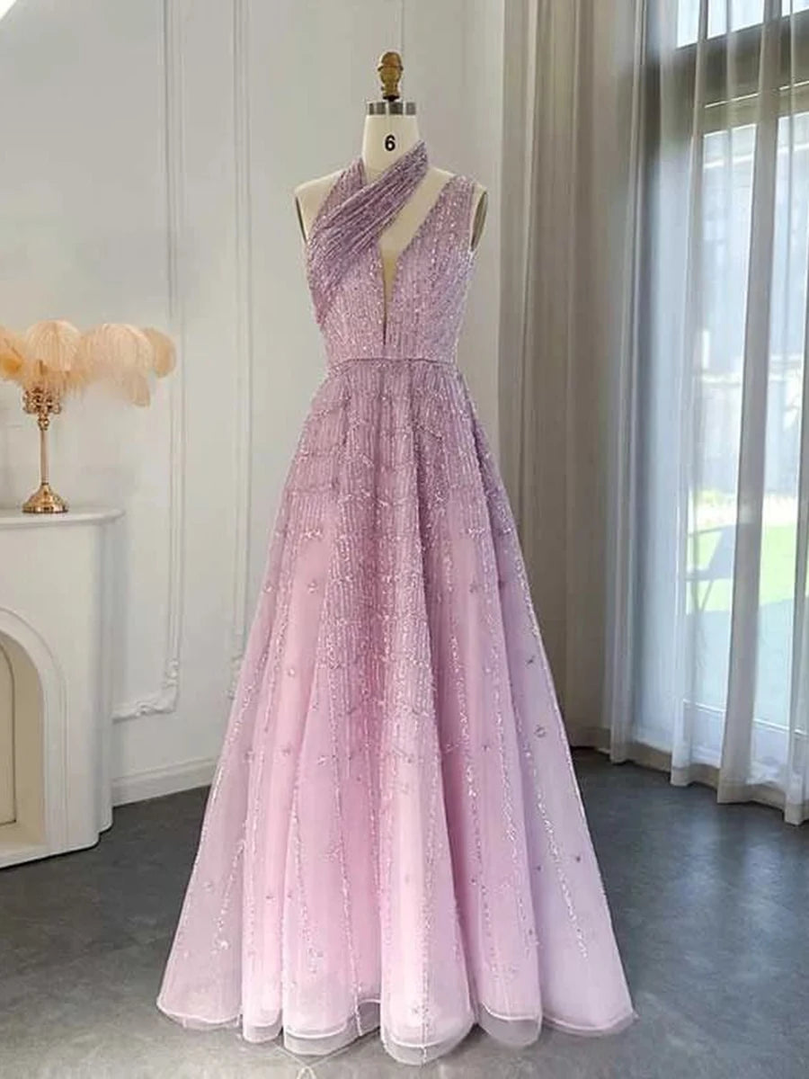 Shiny One-Shoulder Sequin Evening Dress