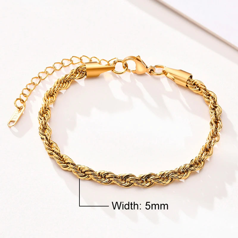 Unisex Vnox Rope Chain Bracelet