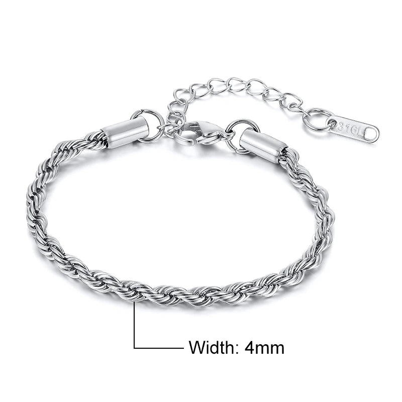 Unisex Vnox Rope Chain Bracelet