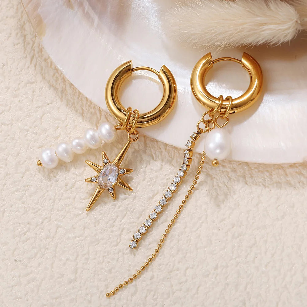 Unisex Freshwater Pearl Star Earrings