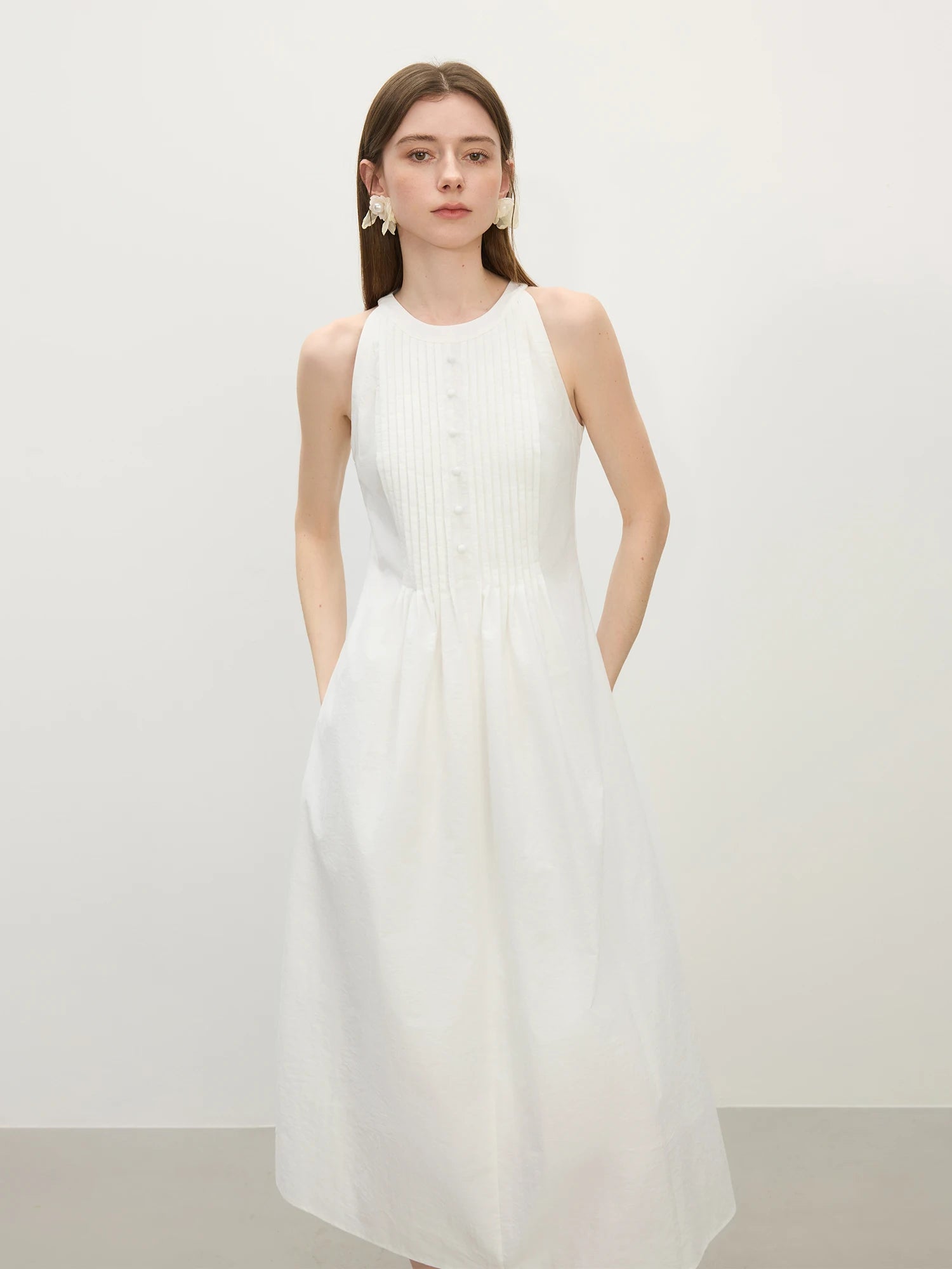 Accordion Pleats Halter Neck Dress