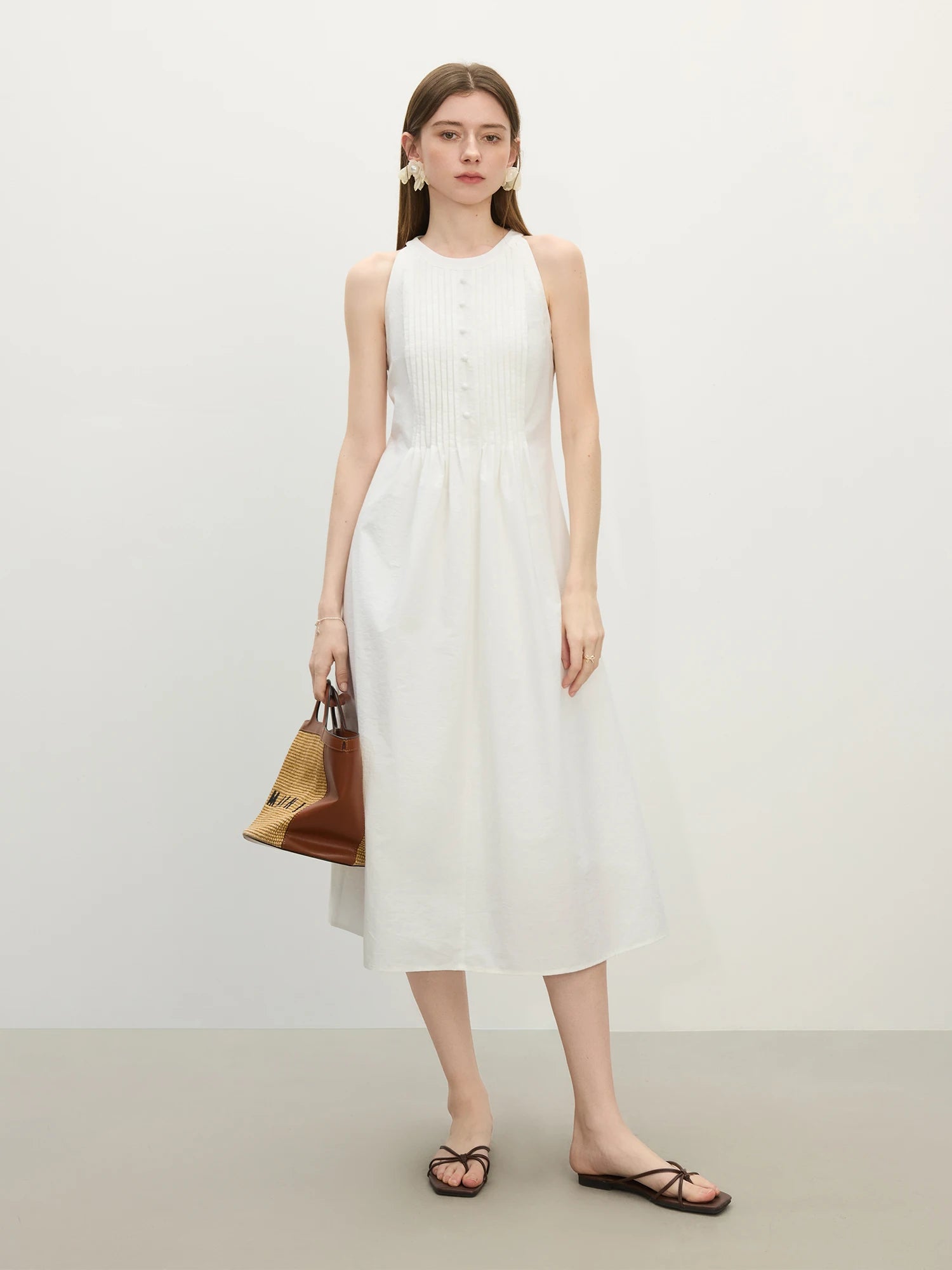 Accordion Pleats Halter Neck Dress