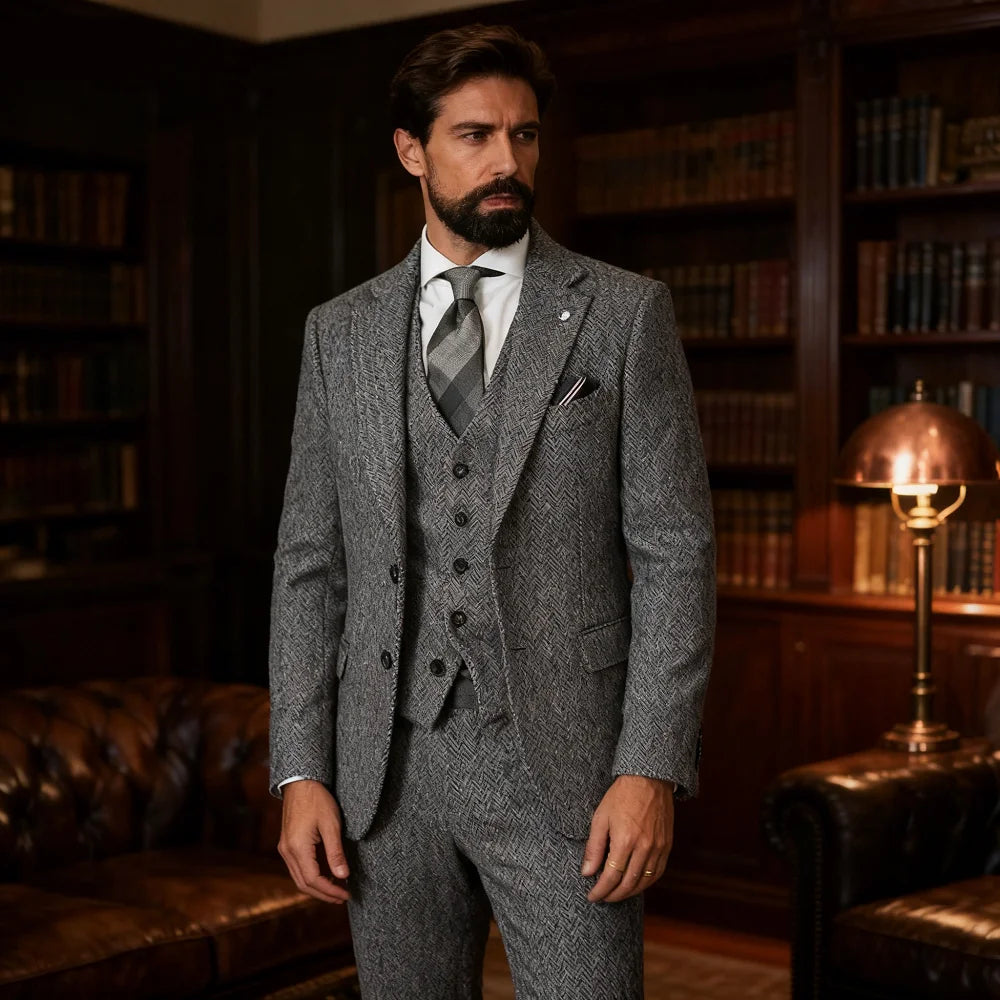 Men’s Winter Tweed Wool 3-Piece Suit