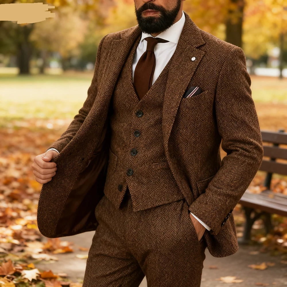 Men’s Winter Tweed Wool 3-Piece Suit