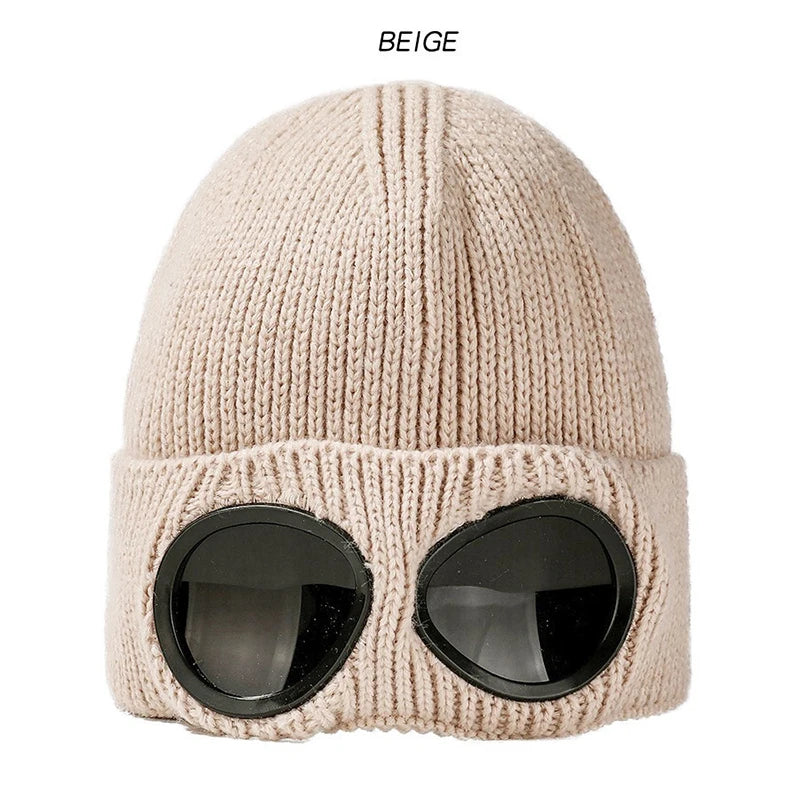 Unisex Knitted Winter Hat With Goggles