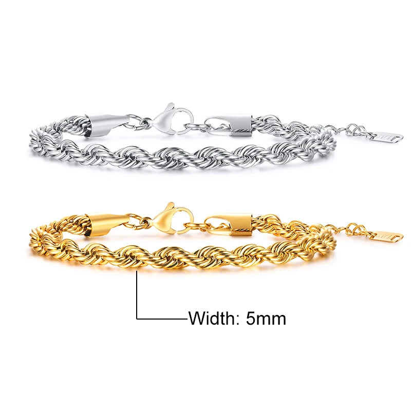 Unisex Vnox Rope Chain Bracelet