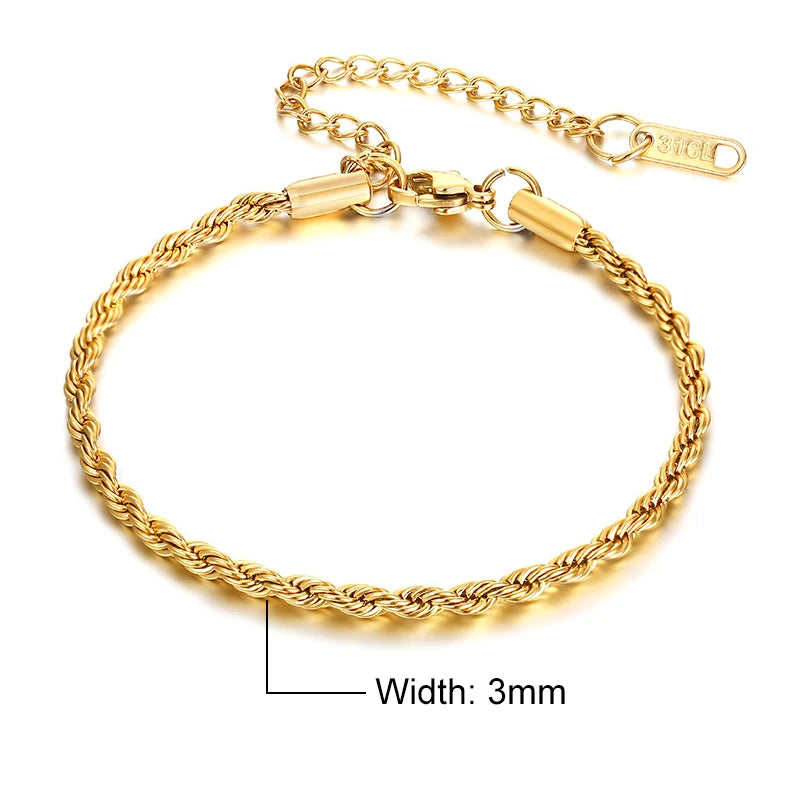 Unisex Vnox Rope Chain Bracelet