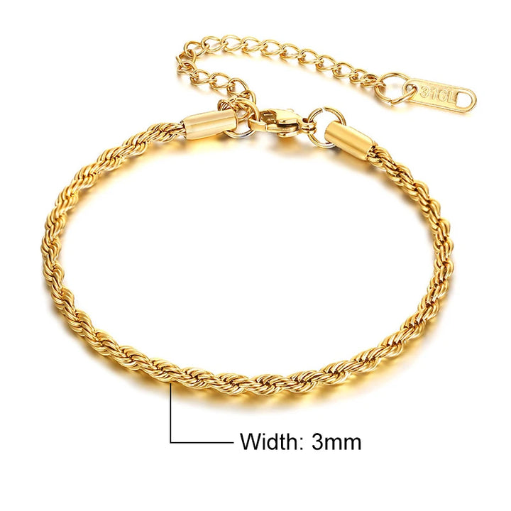 Unisex Vnox Rope Chain Bracelet