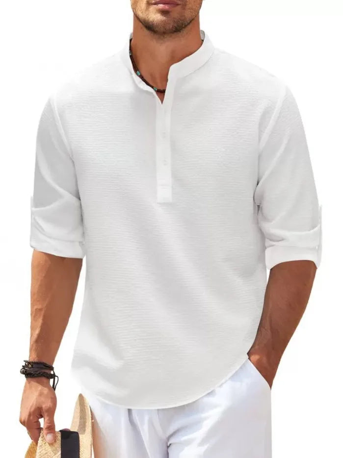 Men’s Casual Cotton Linen Long Sleeve Shirt