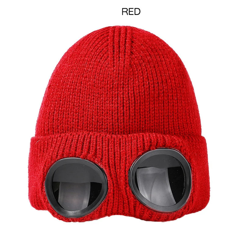 Unisex Knitted Winter Hat With Goggles