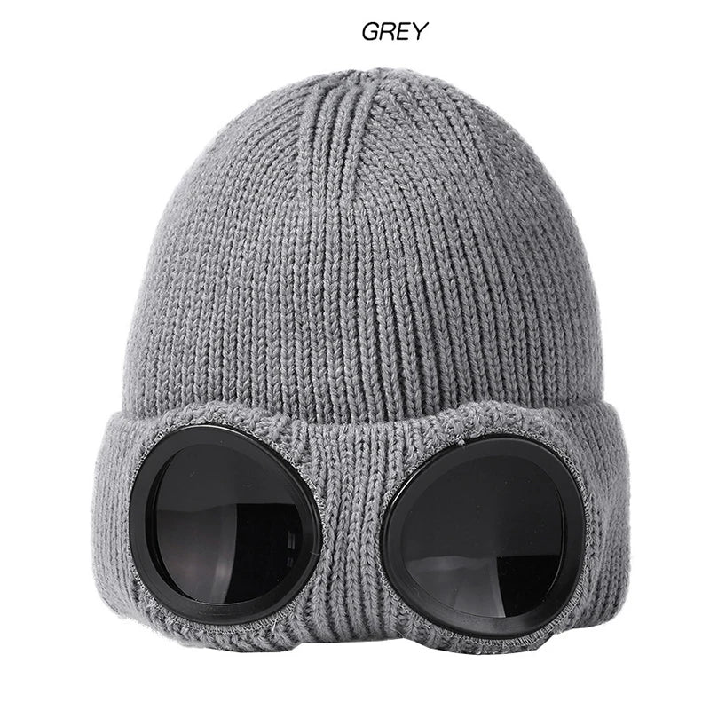 Unisex Knitted Winter Hat With Goggles