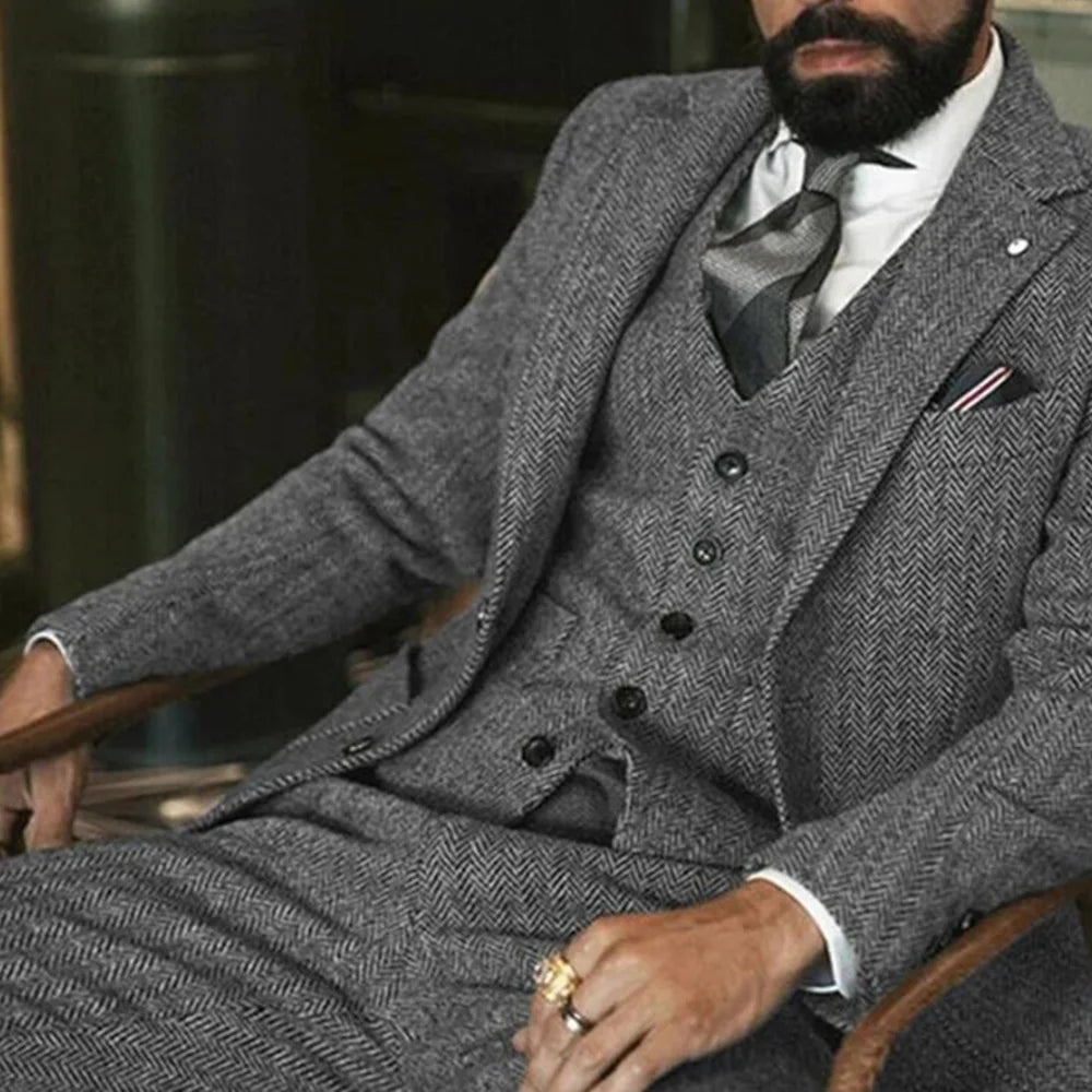 Men’s Winter Tweed Wool 3-Piece Suit