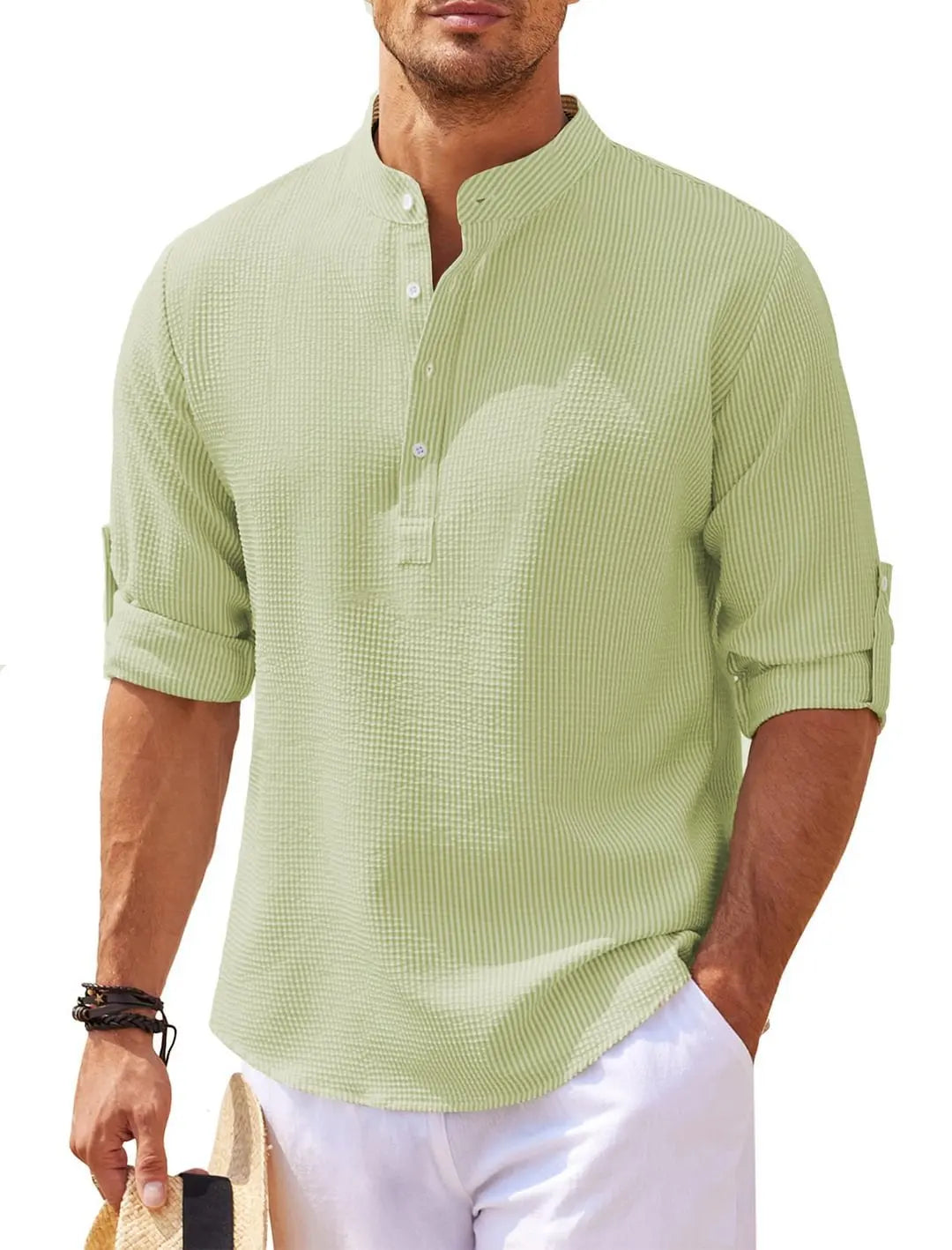 Men’s Casual Cotton Linen Long Sleeve Shirt