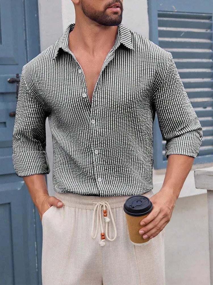 Men’s Striped Textured Shirt, Casual