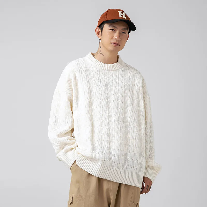 Japanese Cable-Knit Round Neck Sweater