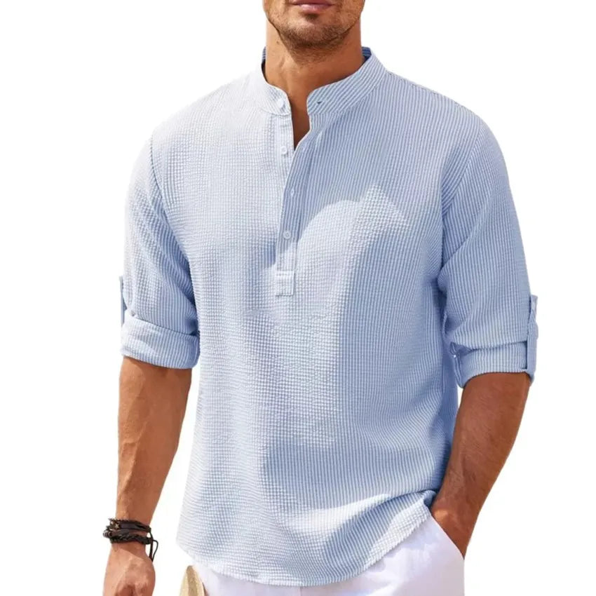 Men’s Casual Cotton Linen Long Sleeve Shirt