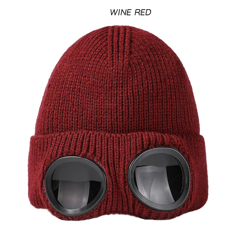 Unisex Knitted Winter Hat With Goggles