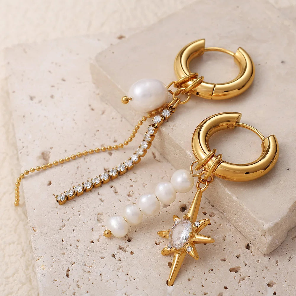 Unisex Freshwater Pearl Star Earrings