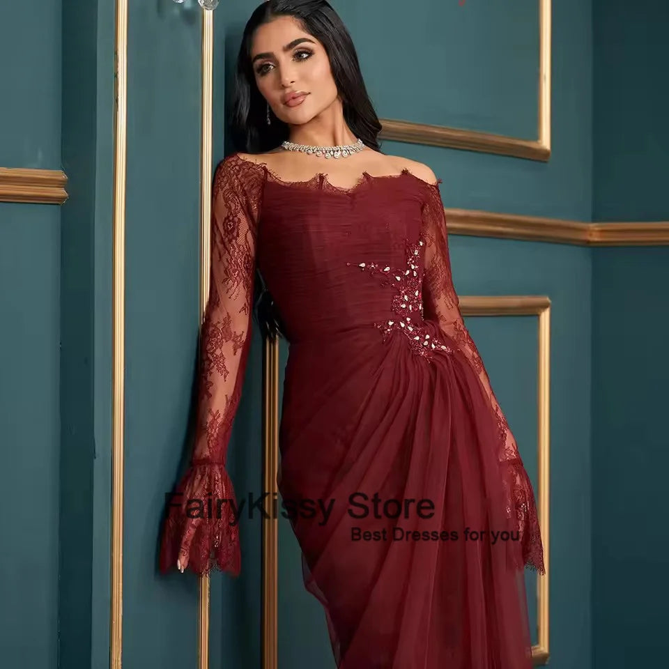 FairyKissy Burgundy Lace Evening Dress