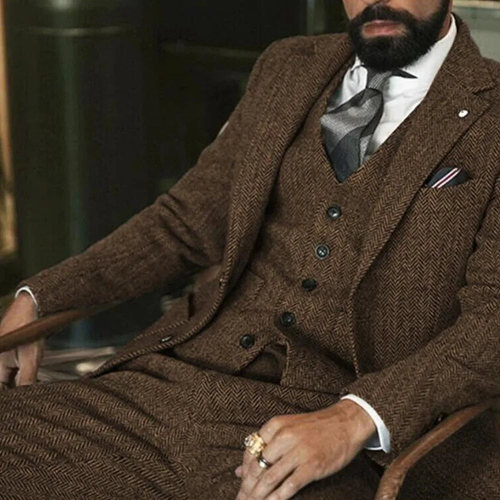 Men’s Winter Tweed Wool 3-Piece Suit