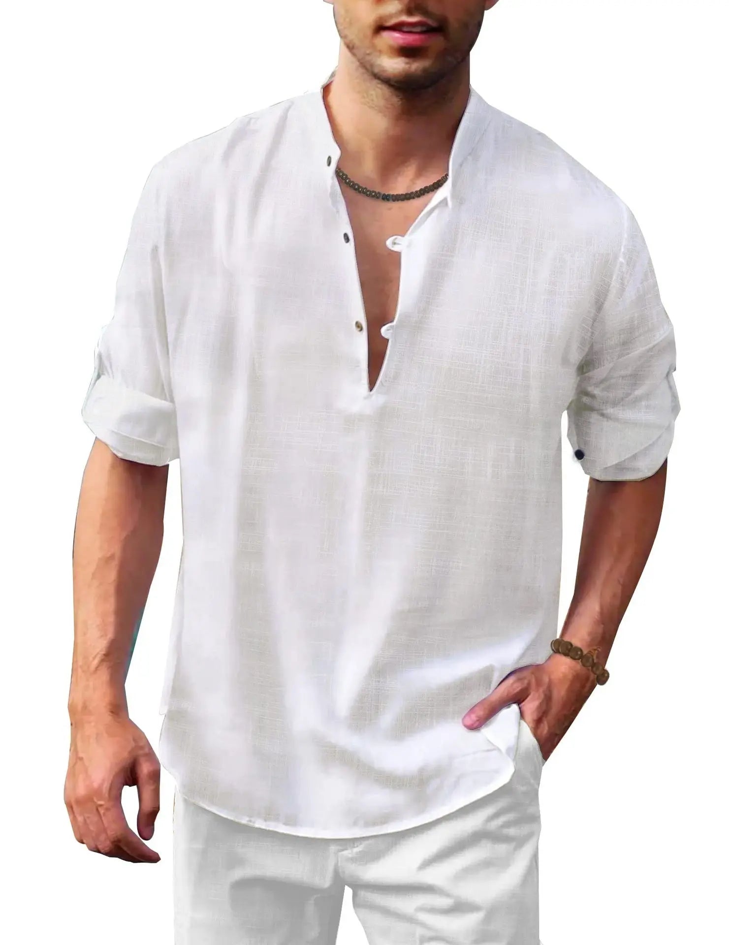 Men’s Casual Cotton Linen Long Sleeve Shirt