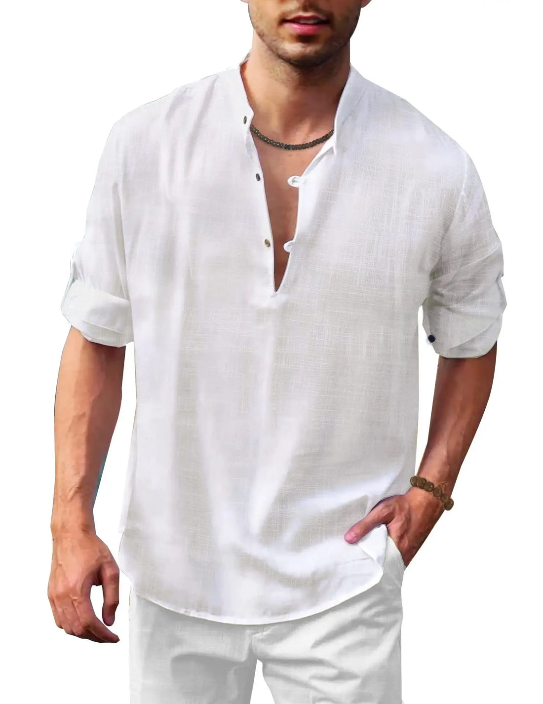 Men’s Casual Cotton Linen Long Sleeve Shirt