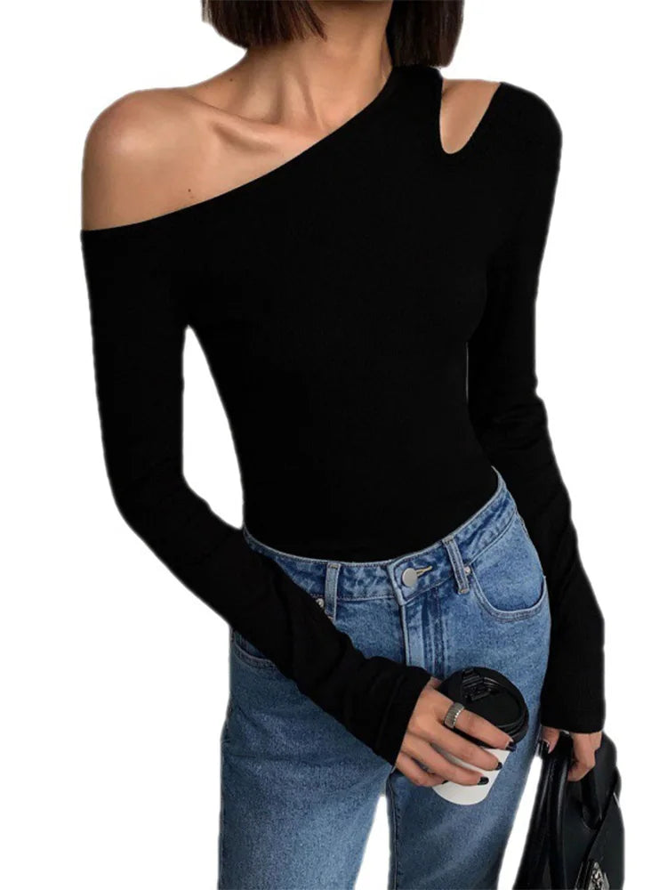 Skew Collar Off-Shoulder Crop Top