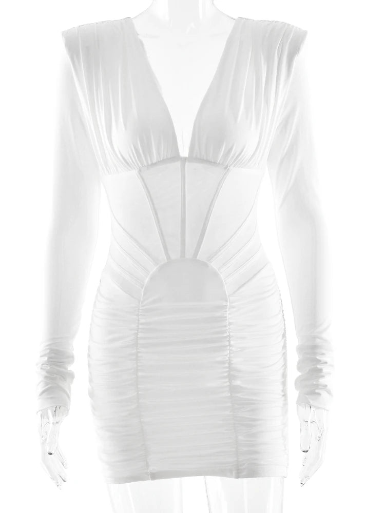 Deep V Ruched Mini Dress