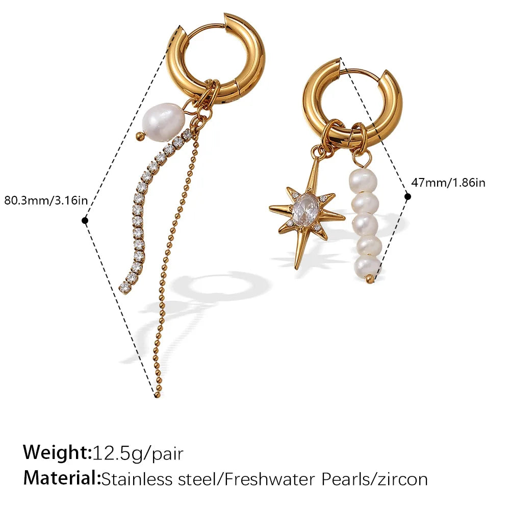 Unisex Freshwater Pearl Star Earrings