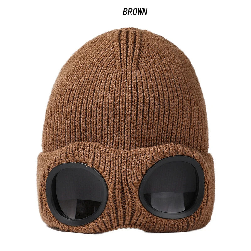 Unisex Knitted Winter Hat With Goggles