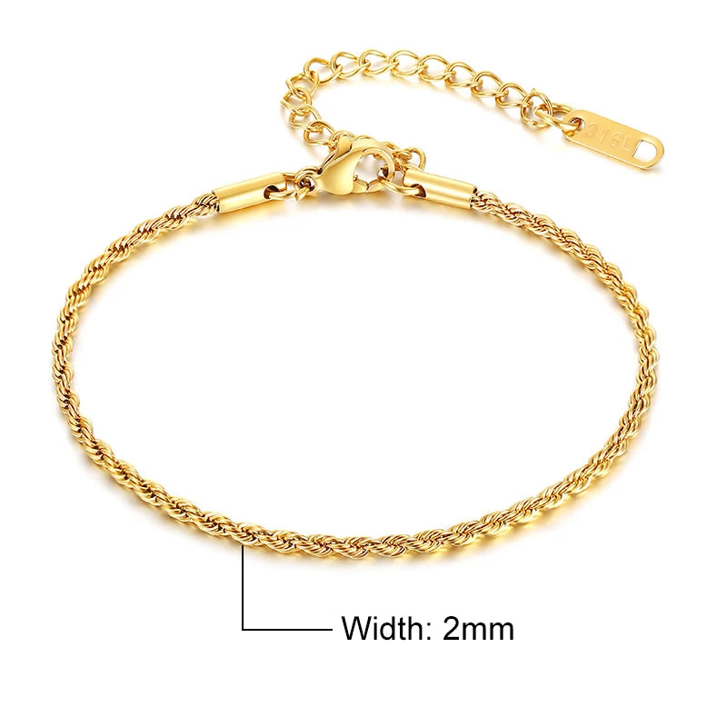Unisex Vnox Rope Chain Bracelet