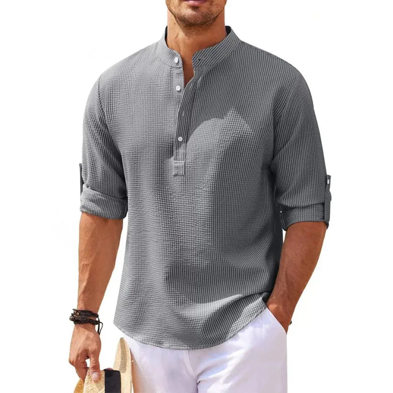 Men’s Casual Cotton Linen Long Sleeve Shirt